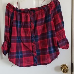 Ambiance off the shoulder flannel shirt